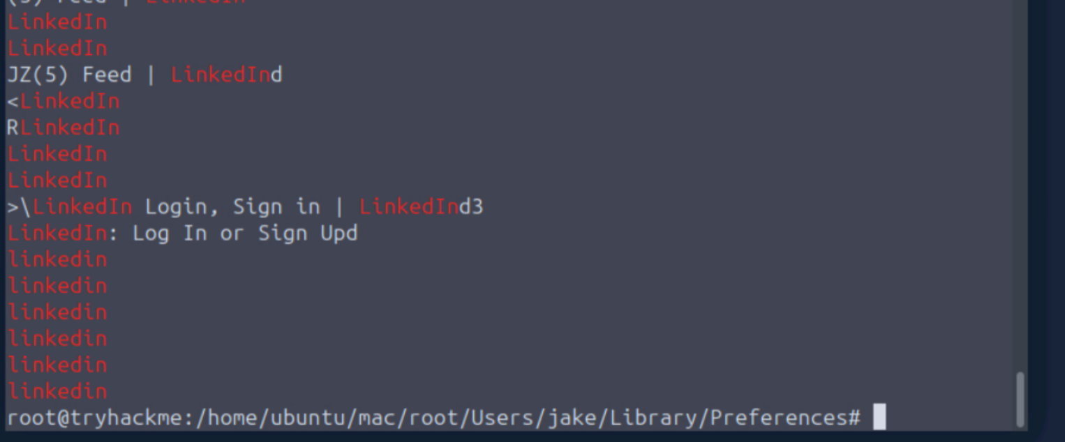 strings grep output of Safari History.db showing LinkedIn results